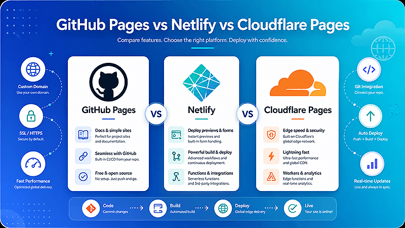 GitHub vs Netlify vs Cloudflare comparison